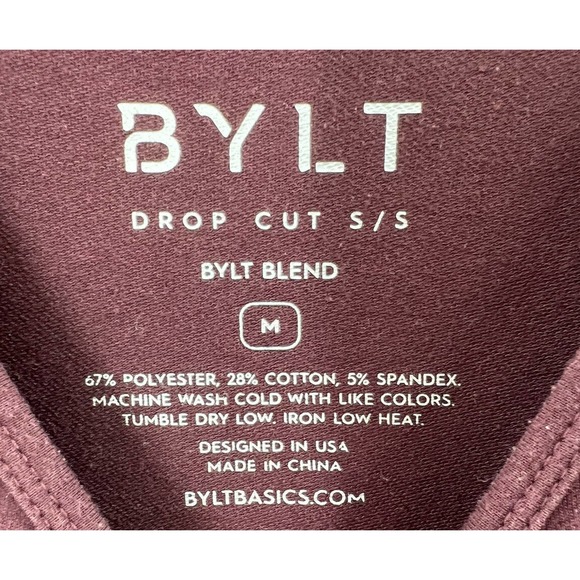 BYLT Men’s Short Sleeve Drop Cut Tee Maroon/Merlot Tee Shirt Size Medium - Picture 4 of 5